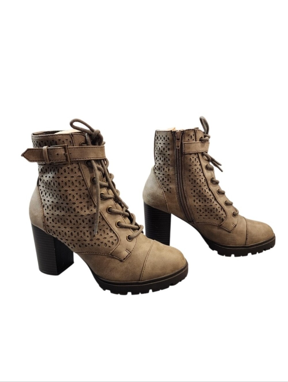 Report Combat Boots Womens Size 7 Lace-Up Perforated Block Heel Ankle Boots